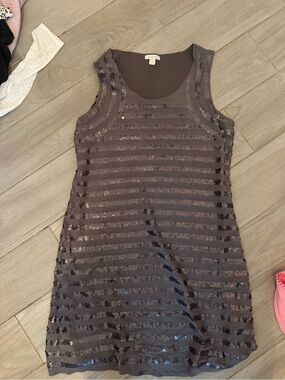 Garnet Hill Charcoal Sequin Stripe Mini Dress